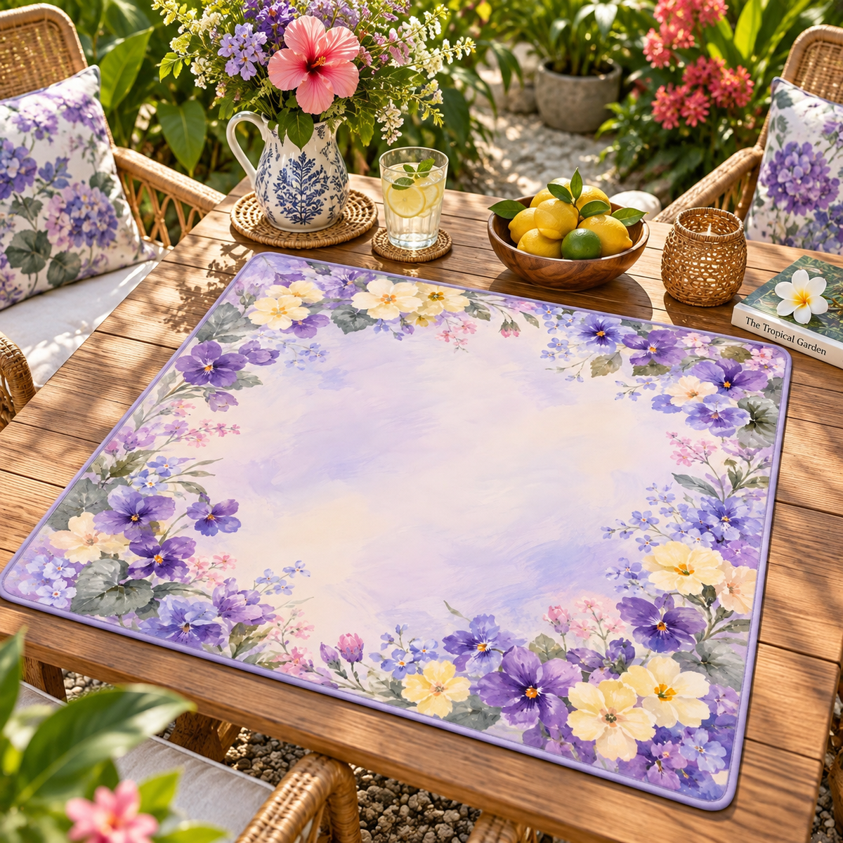 Violet Primrose Mahjong Mat, American Mahjong Mat, Purple Floral Garden, Birth Flower Mahjong Gift