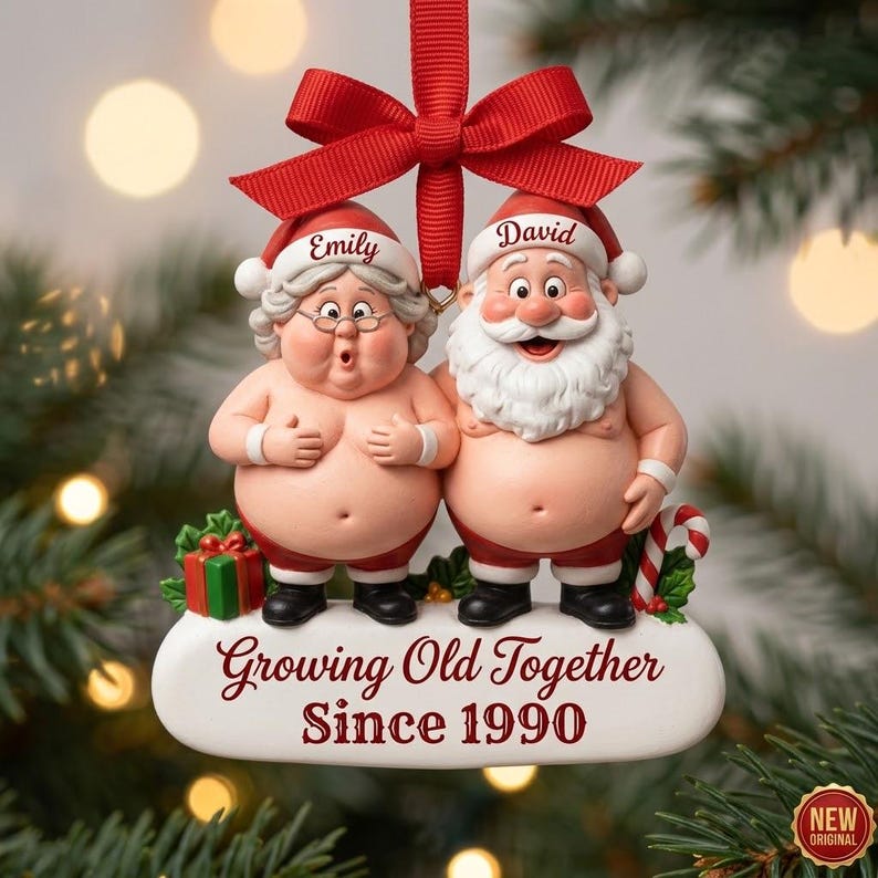 Personalized Naked Santa Couple Acrylic Ornament Custom Funny Couple Keychain Growing Old Together Name Gift Xmas Decor
