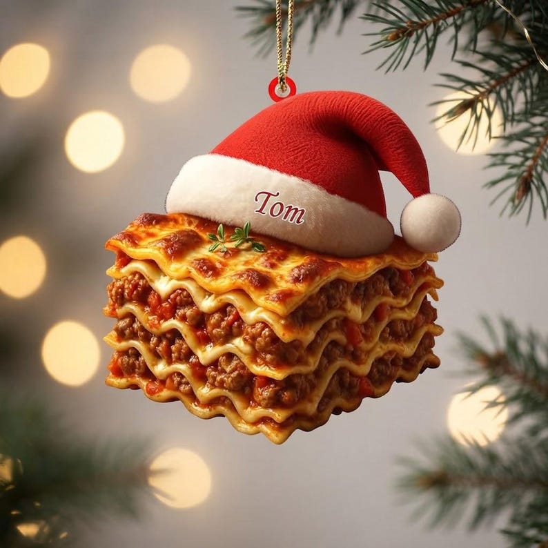 Personalized Lasagna Slice Christmas Ornament, Custom Pasta Lover Keepsake