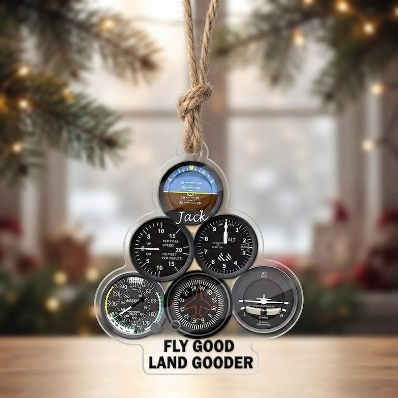 Personalized Aviation Instrument Christmas Ornament, Pilot Gift Keepsake
