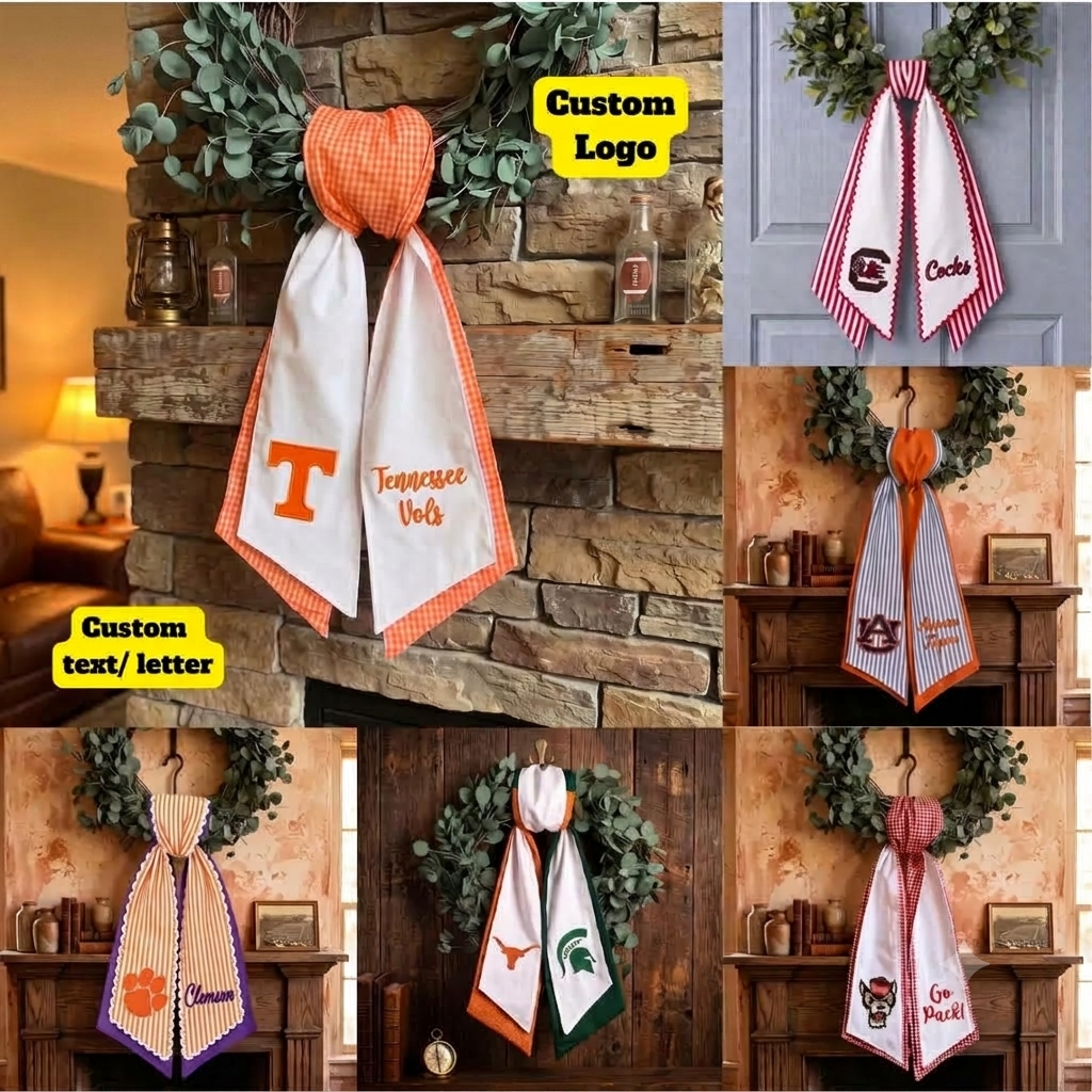 Custom Layered Team Football Wreath Sash, College Football Tailgate Ribbon, University Sash, Custom House Divided Layered Team