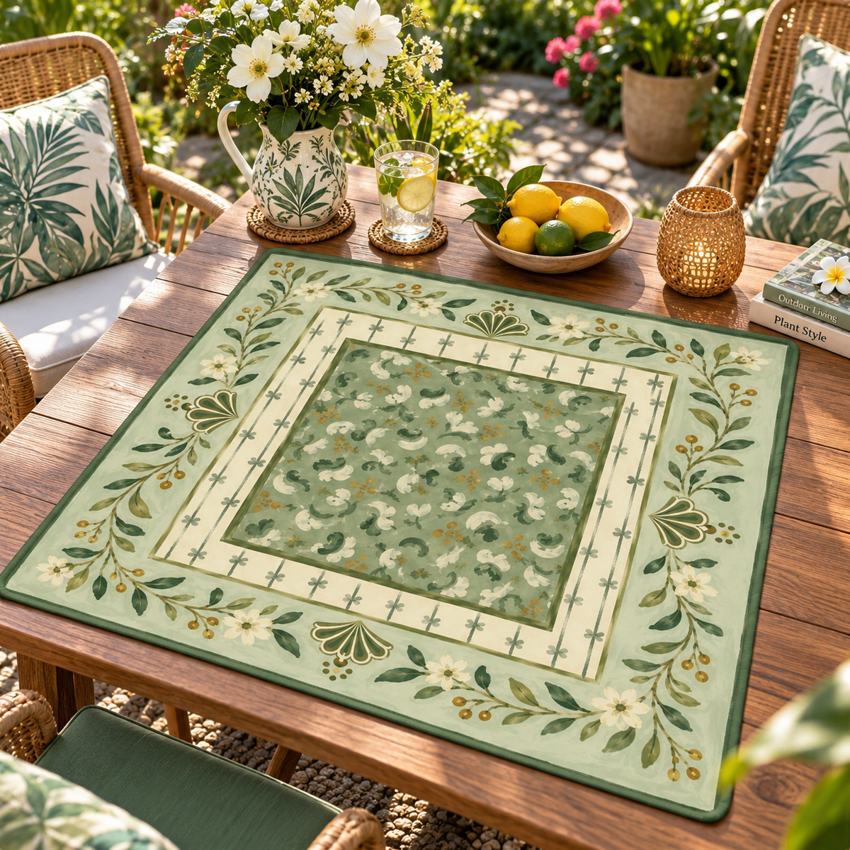 Sage Green Folk Floral Mahjong Mat, American Mahjong Mat, Vintage Botanical Garden, Grandmillennial Mahjong Gift
