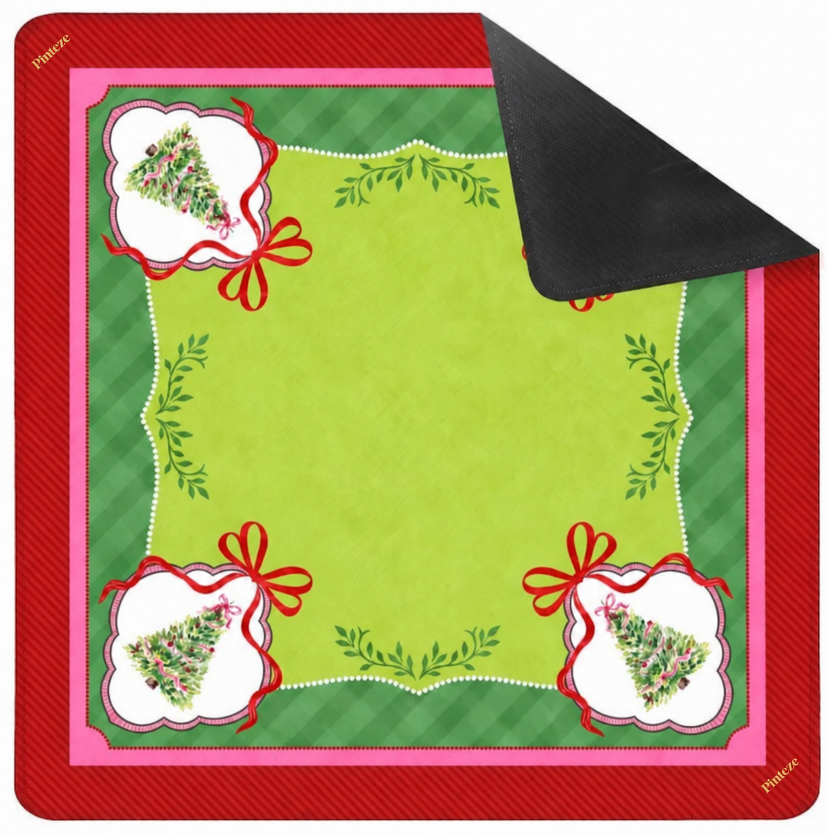 Watercolor Christmas Tree Mahjong Mat, Pink Green Red Holiday, Preppy Holiday Decor, Grandmillennial Mahjong Gift