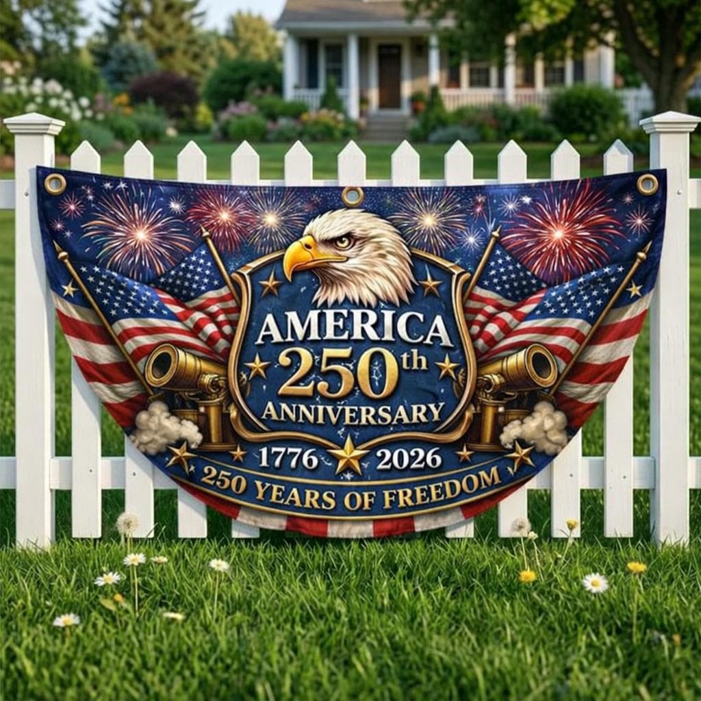 America 250th Anniversary Fan Flag, Semiquincentennial 1776-2026 Patriotic Eagle Outdoor Banner, 250 Years USA