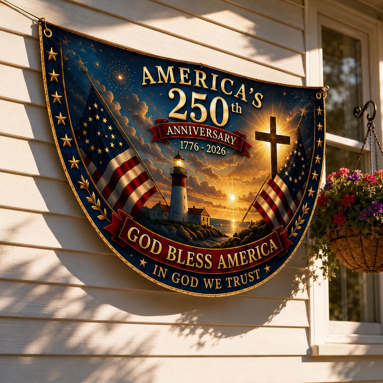 USA 250th Anniversary Patriotic Bunting Banner, America 1776–2026 Semicircle Fence Flag, Christian Freedom Porch Decor