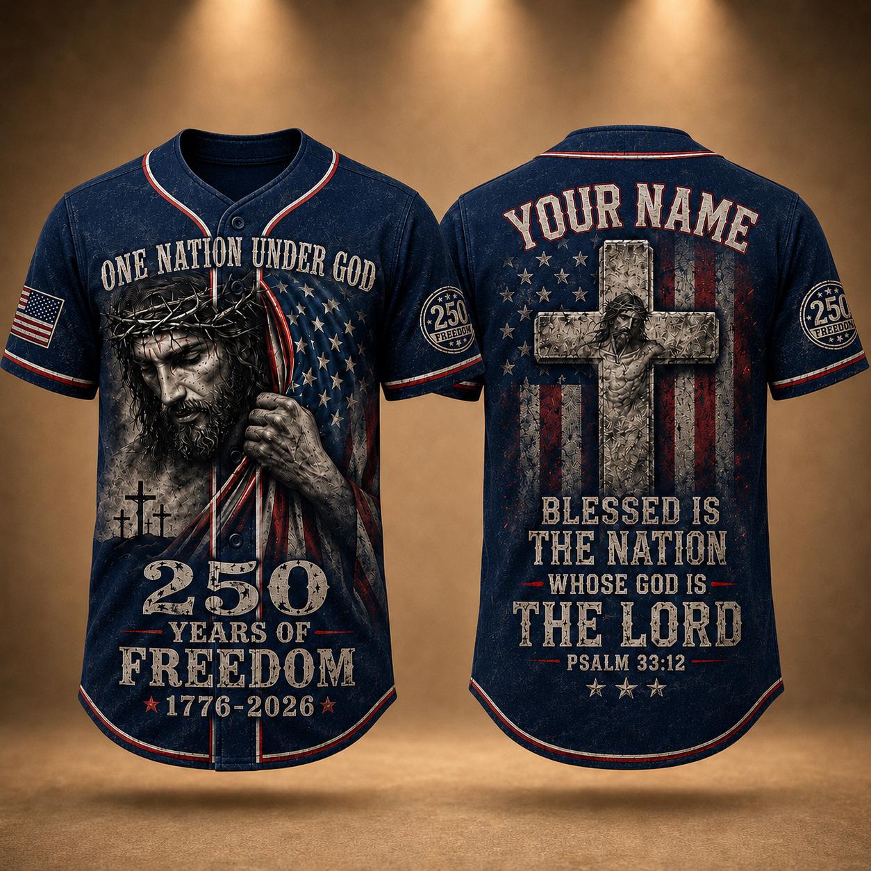 Christian Patriotic Baseball Jersey, Custom Name Jesus Jersey, One Nation Under God Shirt