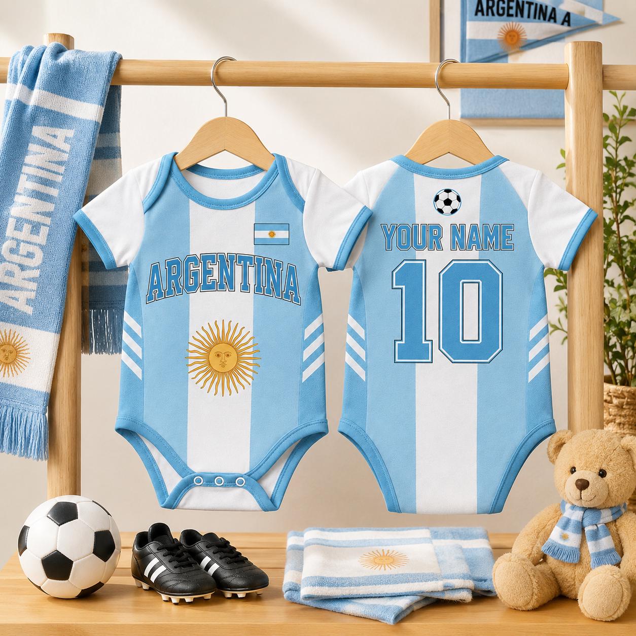 Custom Argentina Soccer Baby Suit, Personalized Argentina Football Infant Bodysuit