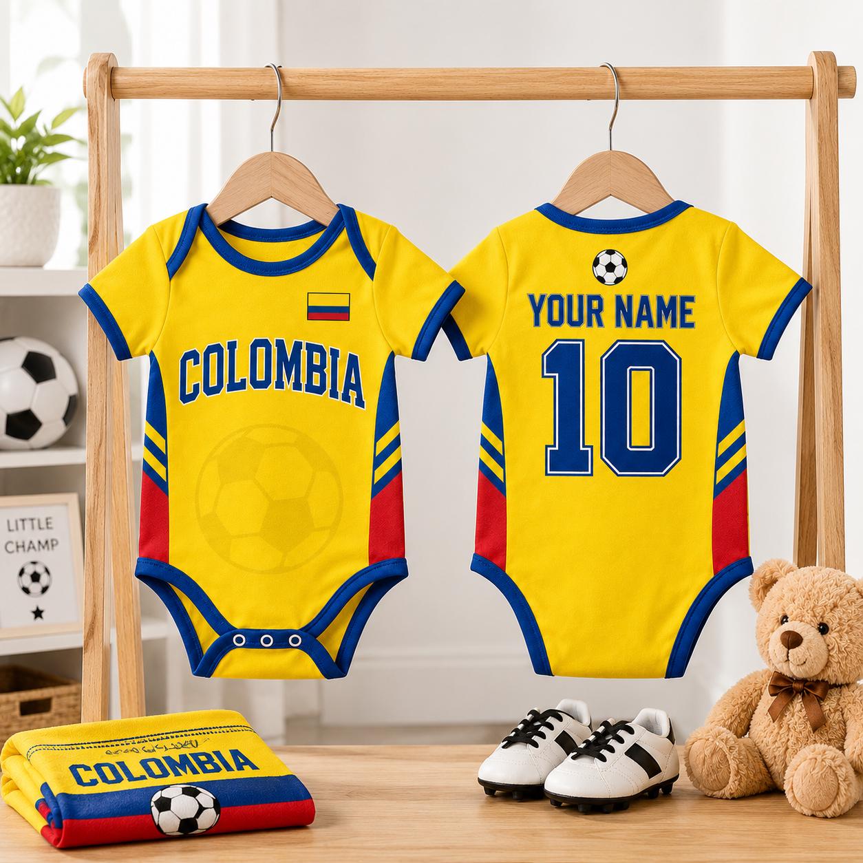 Custom Colombia Soccer Baby Onesie, Personalized Colombia Football Baby Bodysuit, Newborn Sport Gift