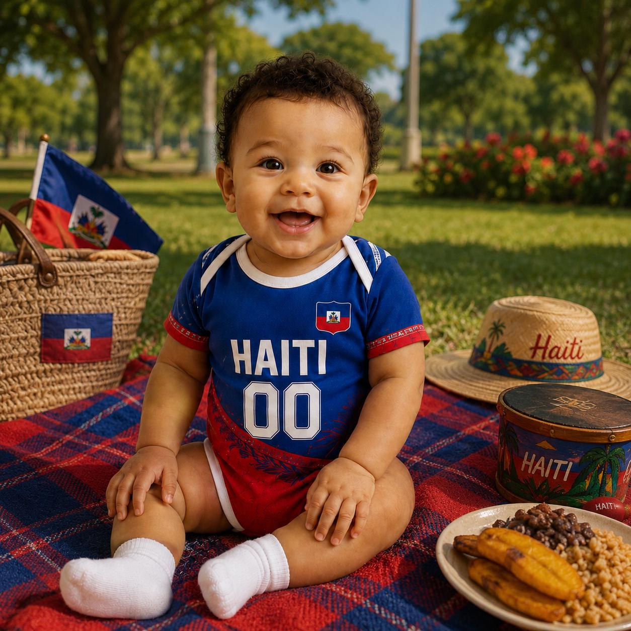 Personalized Haiti Baby Bodysuit, Haiti Soccer Romper, Custom Name Number Outfit, Baby Shower Gift