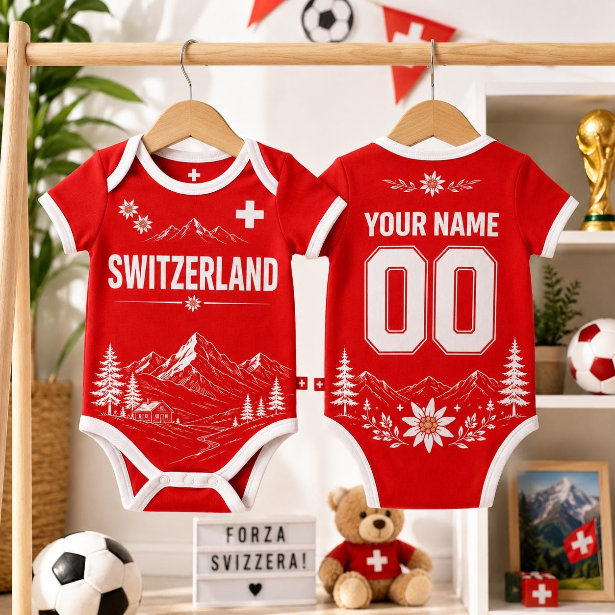 Switzerland Baby Soccer Bodysuit, Personalized Football Jersey, Custom Baby Gift, Baby Shower Gift