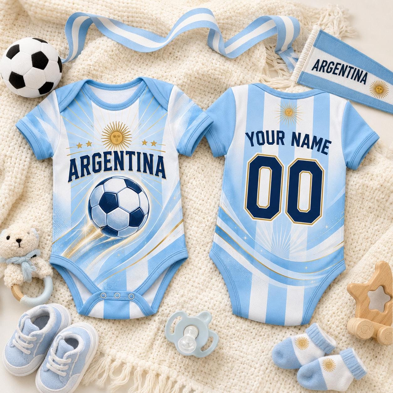 Argentina Baby Soccer Bodysuit, Personalized Football Jersey, Custom Baby Gift, Baby Shower Gift