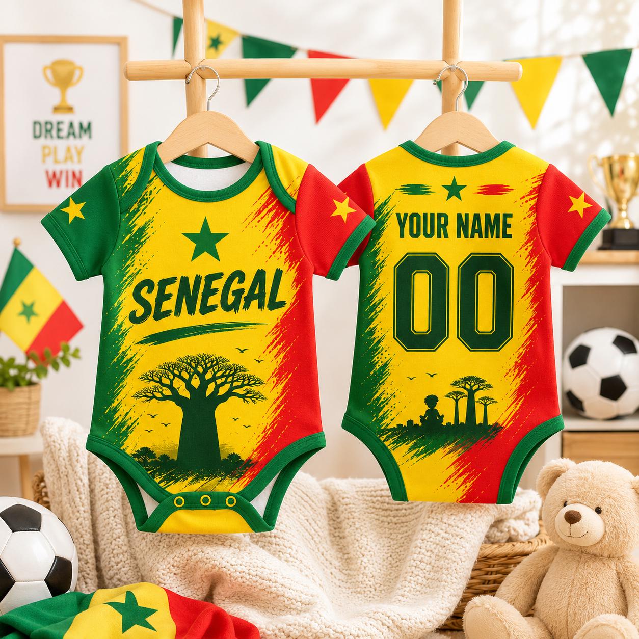 Custom Senegal Baby Bodysuit, Personalized Soccer Fan Infant Jersey, Senegal Football Baby Outfit
