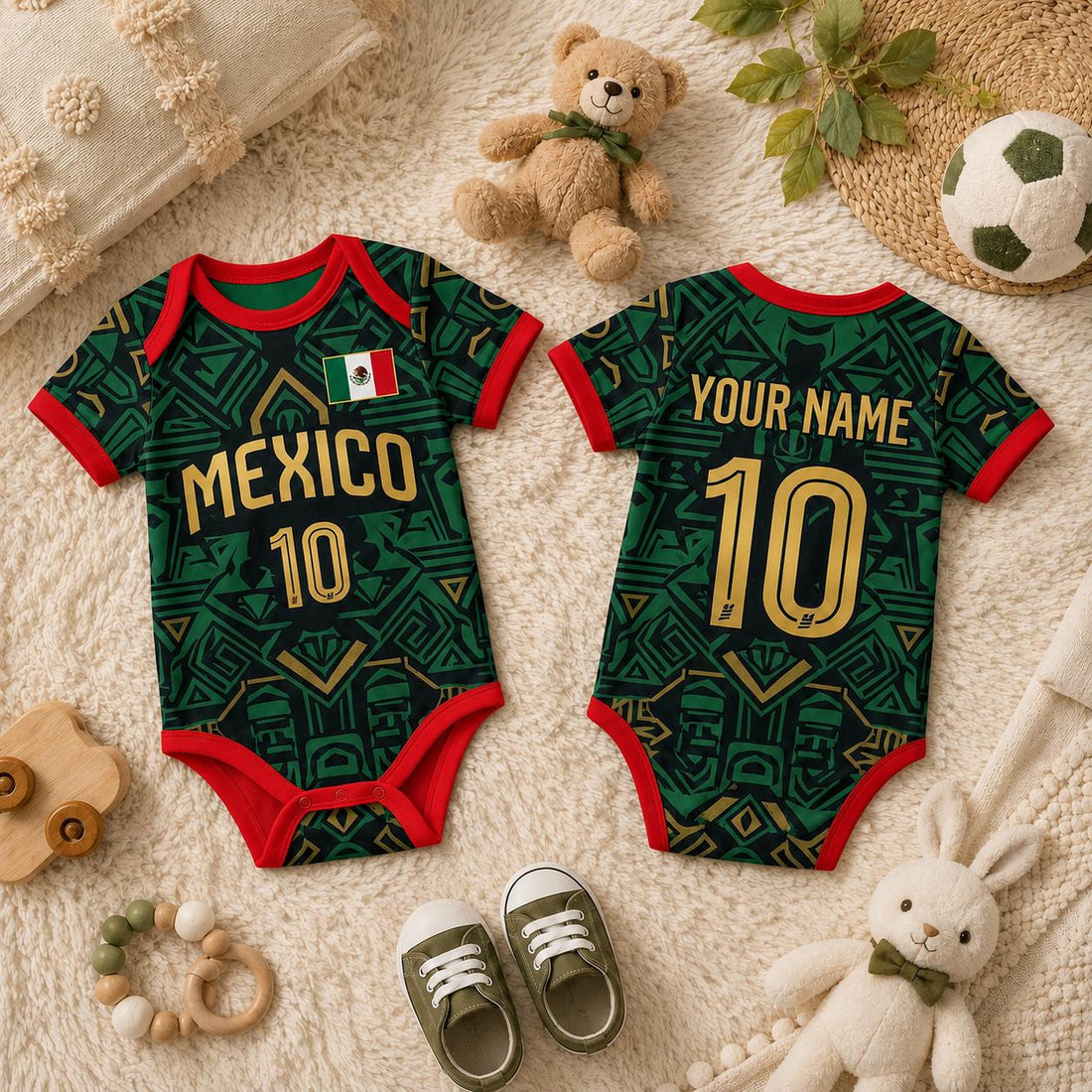 Personalized Mexico Baby Bodysuit, Mexico Soccer Romper, Custom Name Number Outfit, Baby Shower Gift