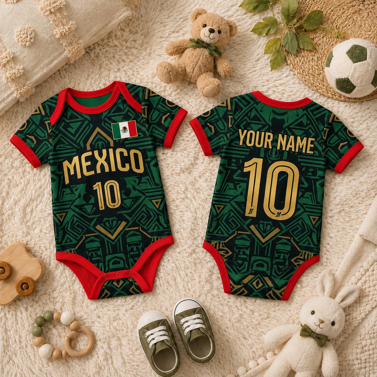 Personalized Mexico Baby Bodysuit, Mexico Soccer Romper, Custom Name Number Outfit, Baby Shower Gift