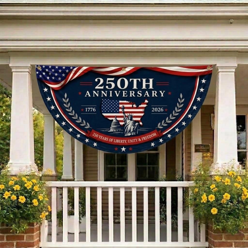 America 250th Anniversary Semicircle Banner Flag, Patriotic USA Outdoor Decor