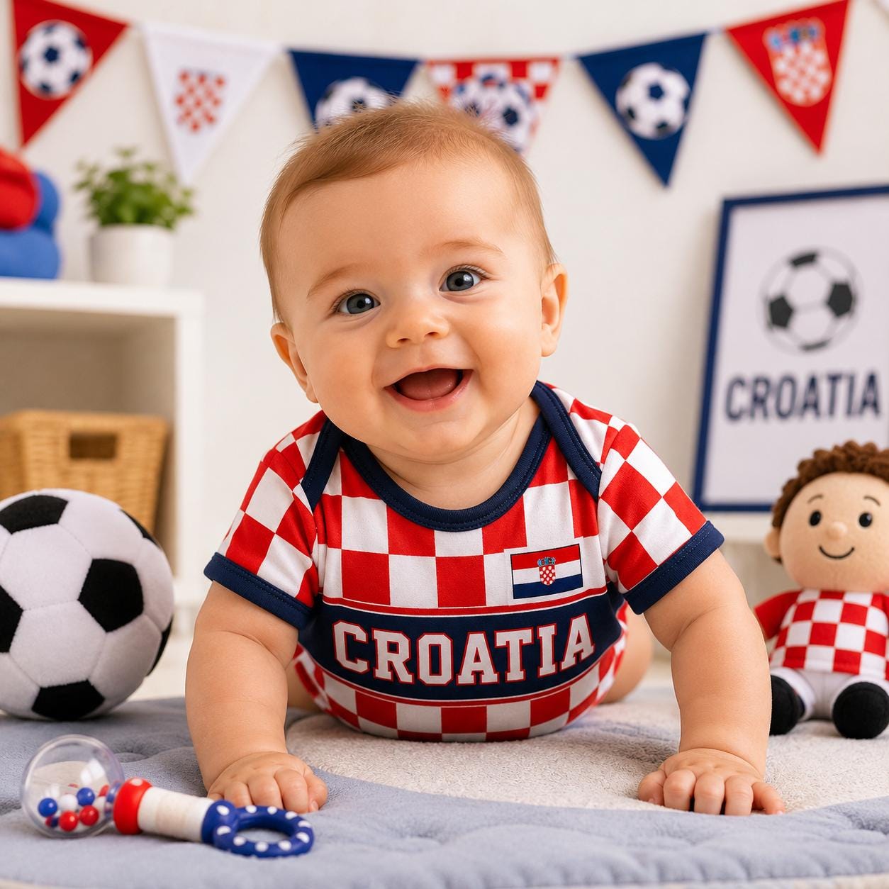 Custom Croatia Soccer Baby Onesie, Personalized Croatia Football Baby Bodysuit, Newborn Sport Gift