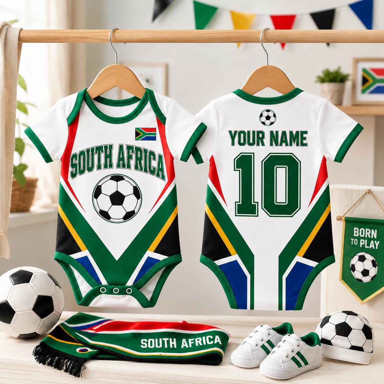 Custom South Africa Soccer Baby Onesie, Personalized South Africa Football Baby Bodysuit