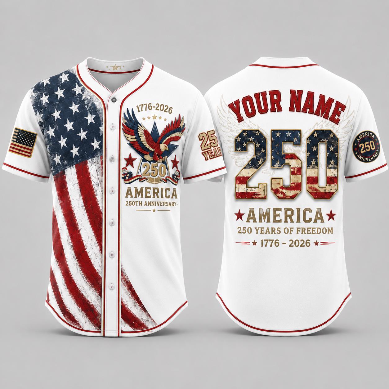 America 250th Anniversary Baseball Jersey, Custom Name USA Jersey, 1776 2026 Patriotic Shirt, 4th of July Gift, Freedom Jersey