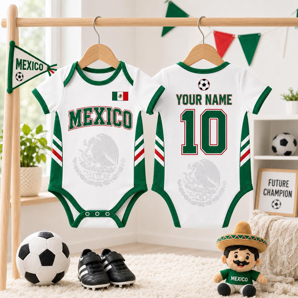 Custom Mexico Soccer Baby Bodysuit, Personalized Football Outfit, Baby Shower Gift