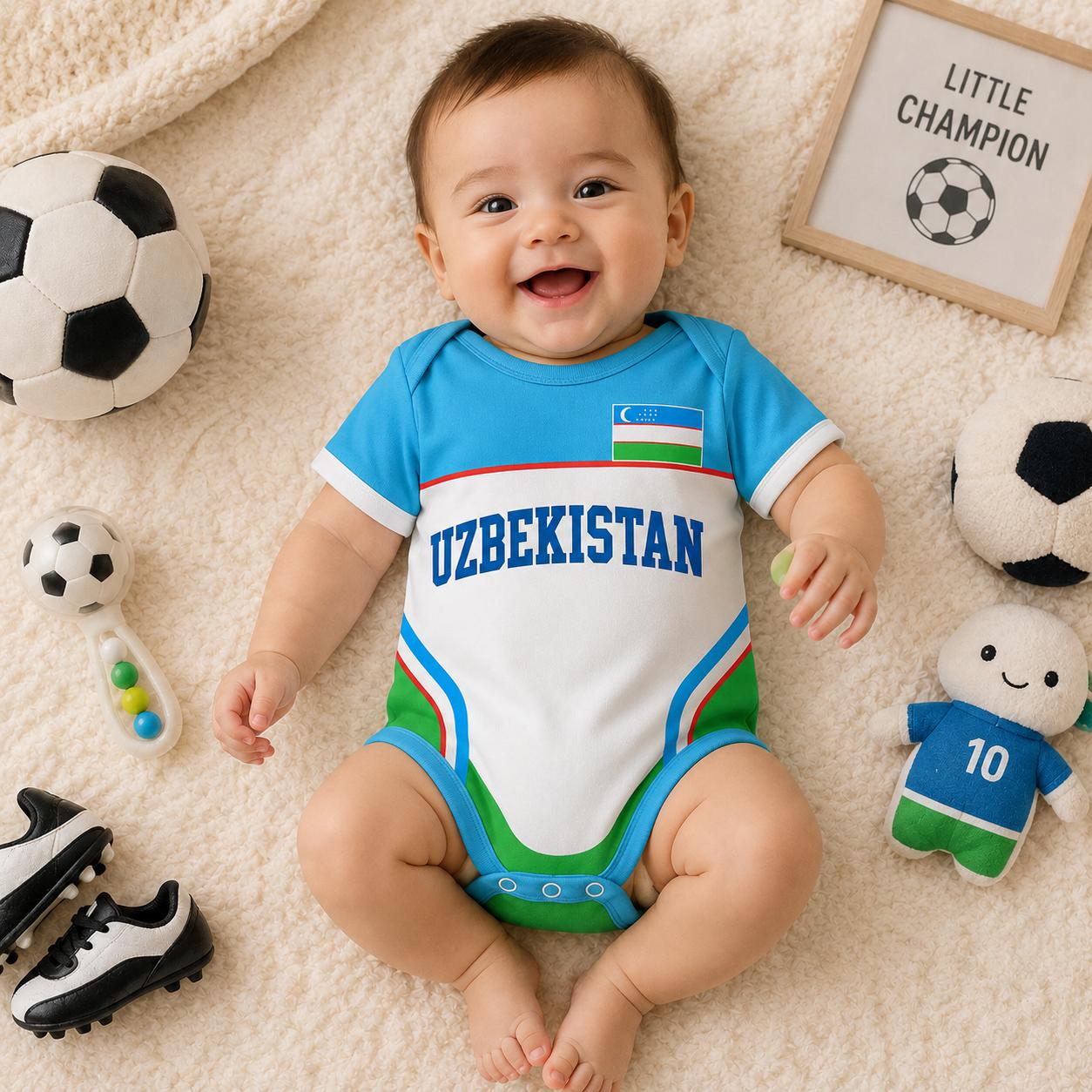 Personalized Uzbekistan Baby Bodysuit, Uzbekistan Soccer Romper, Custom Baby Gift, Baby Shower Gift