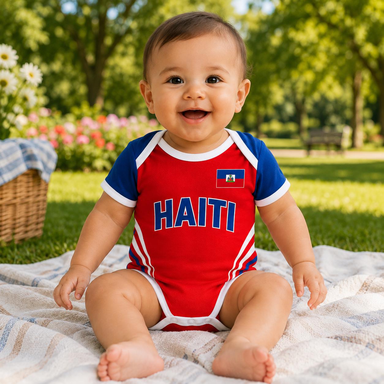 Haiti Baby Soccer Bodysuit, Personalized Haiti Football Jersey, Custom Name Number Outfit, Baby Shower Gift