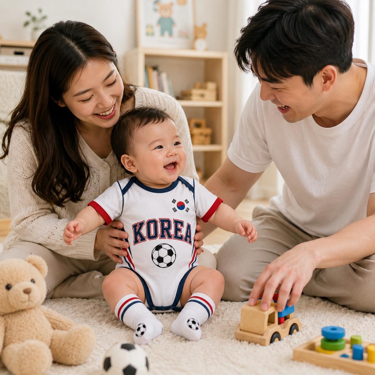 Personalized South Korea Baby Bodysuit, South Korea Soccer Romper, Custom Name Number Infant Outfit,