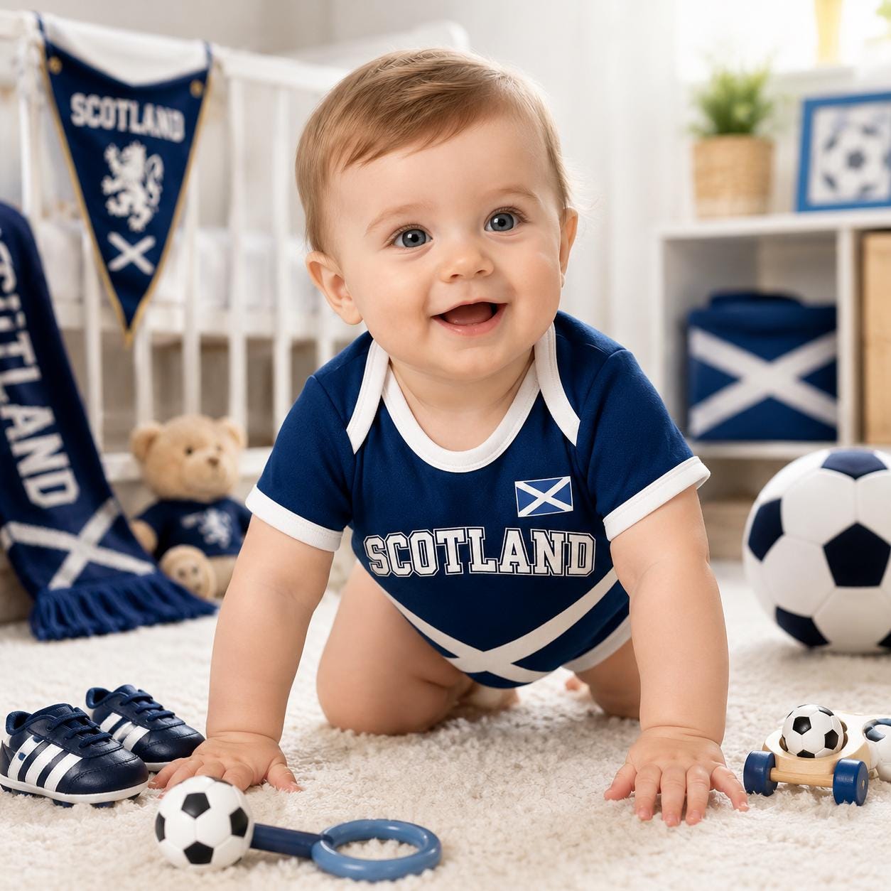 Scotland Baby Soccer Bodysuit, Personalized Football Jersey, Custom Baby Gift, Baby Shower Gift