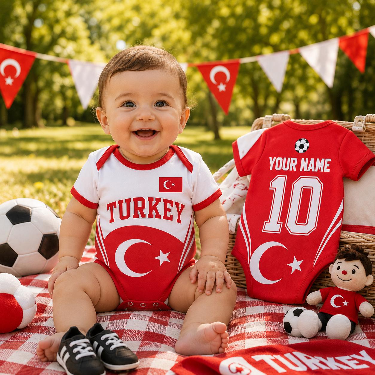 Custom Turkey Baby Bodysuit | Personalized Soccer Jersey | Infant Sports Outfit | Turkey Football Gift