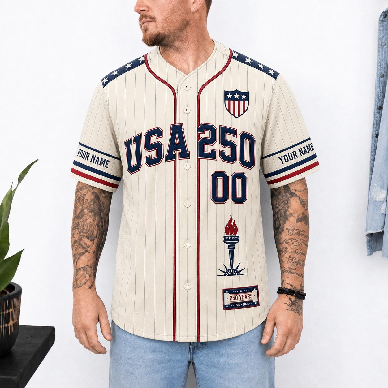 USA 250th Anniversary Baseball Jersey, Custom America 1776 2026 Shirt, Patriotic Gift for Men