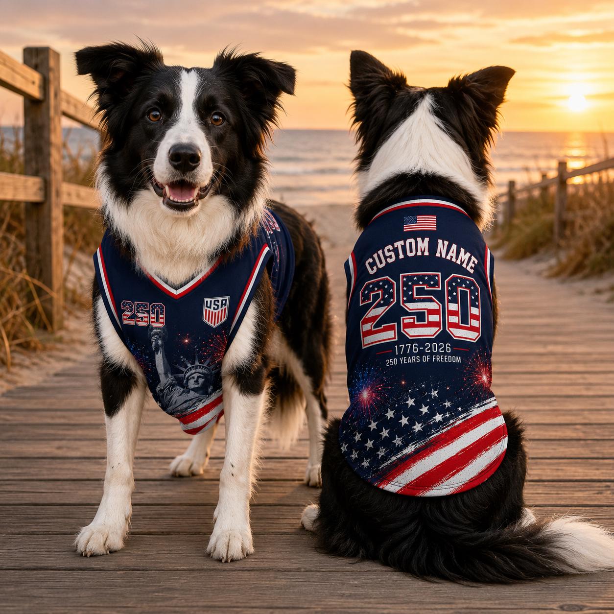 Personalized USA Pet Jersey, Custom Dog Cat Shirt, 250 Years Of Freedom Pet Apparel