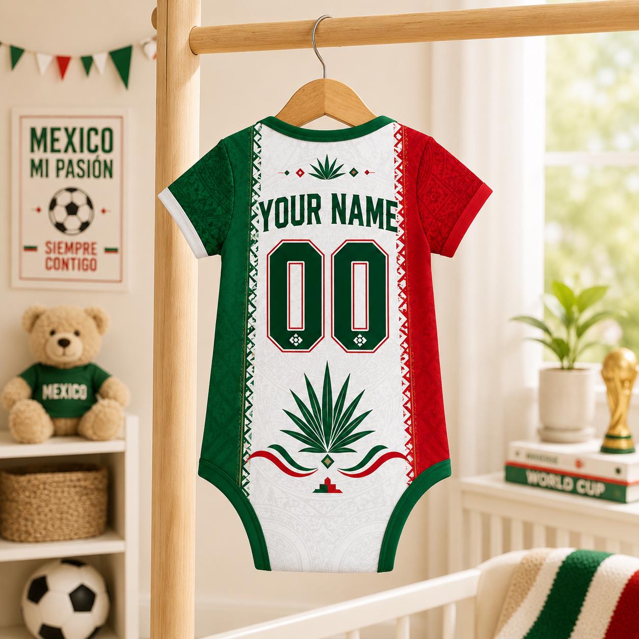 Personalized Mexico Baby Soccer Bodysuit, Personalized Football Jersey, Custom Baby Gift, Baby Shower Gift