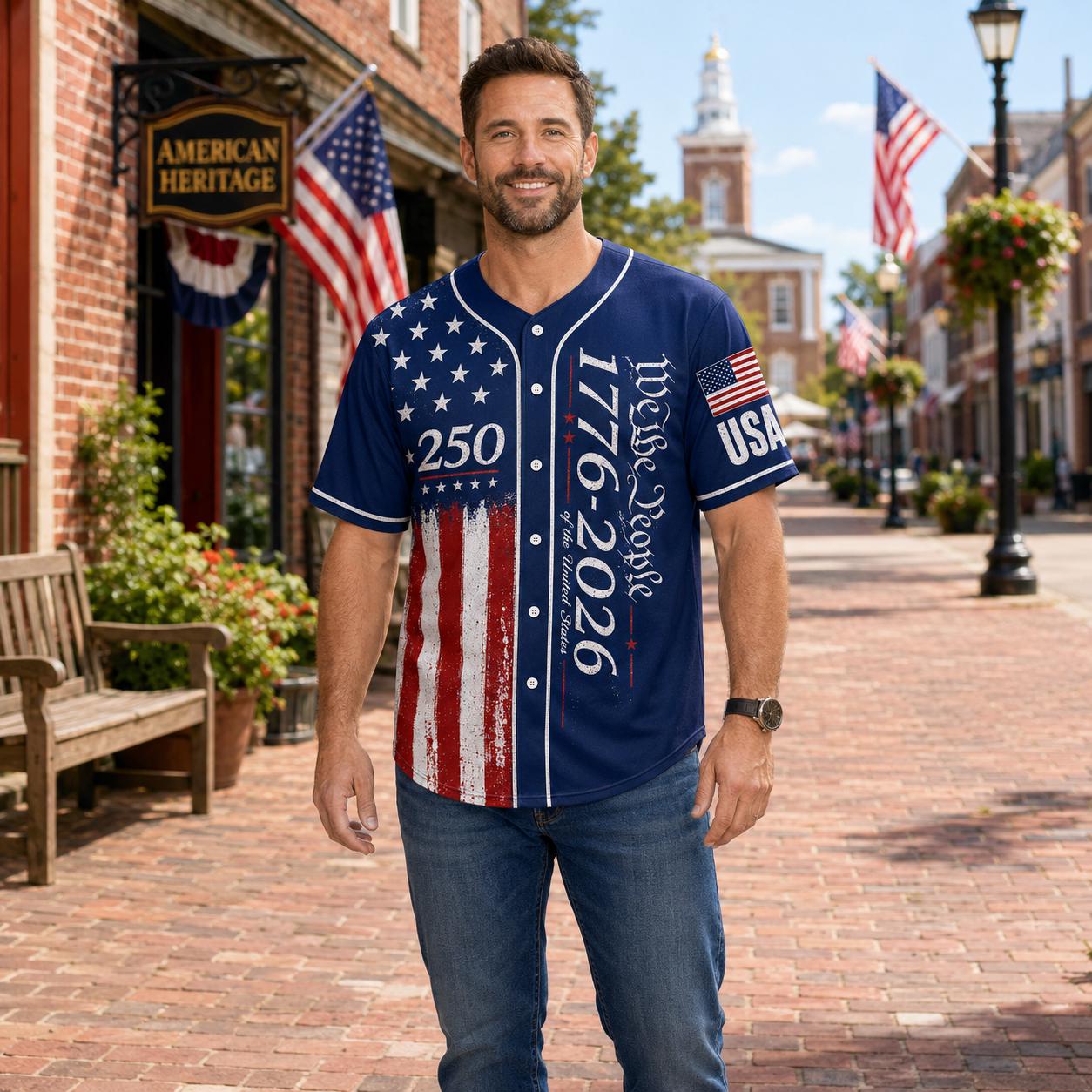 USA 250th Baseball Jersey | We The People 1776-2026 Shirt | Patriotic American Flag Men Button Up | Father's Day 4th of July Gift