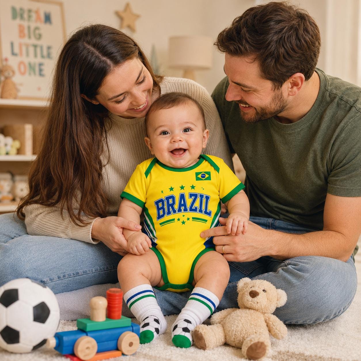 Personalized Brazil Baby Bodysuit, Brazil Soccer Romper, Custom Infant Outfit, Baby Shower Gift