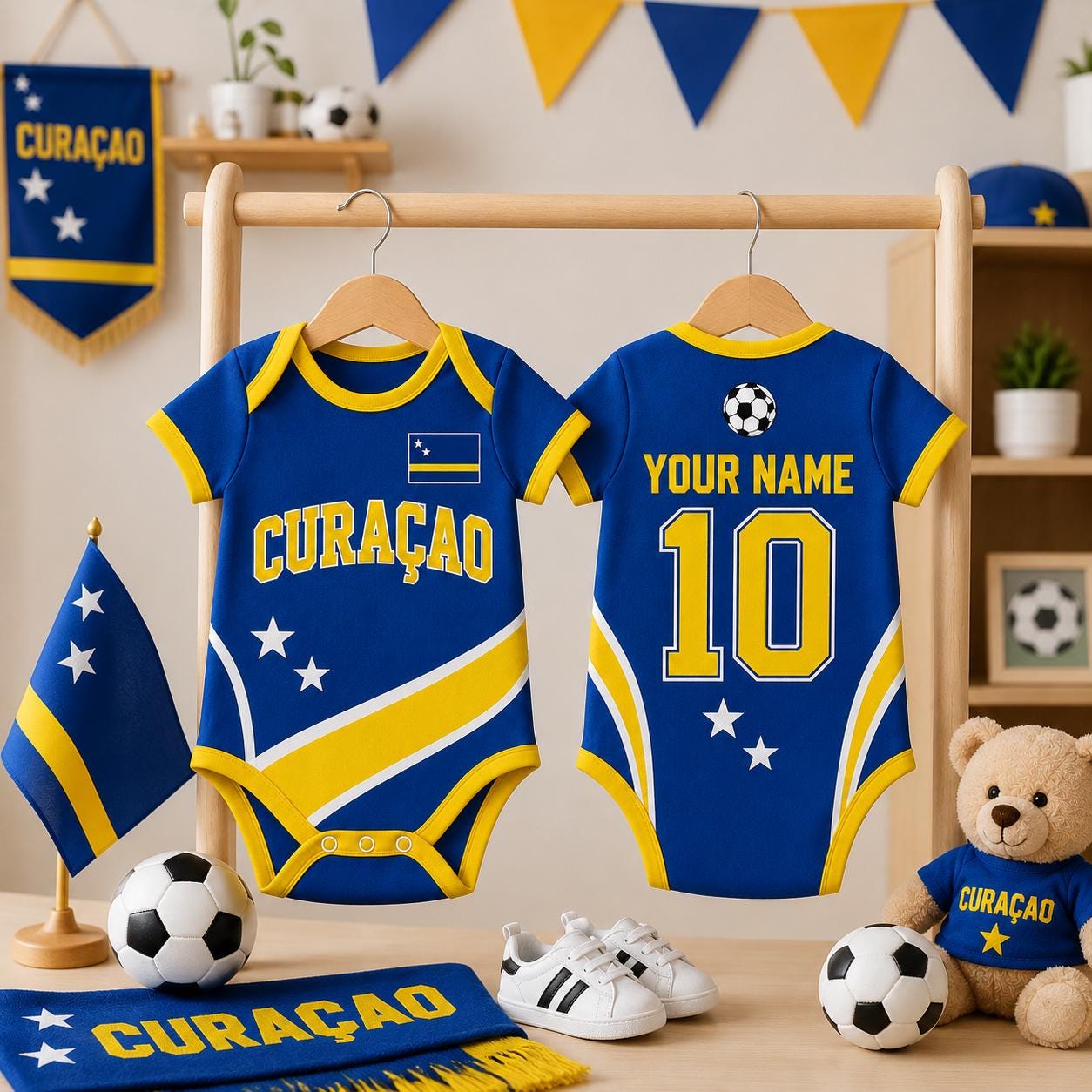Custom Curacao Soccer Baby Onesie, Personalized Curacao Football Baby Bodysuit, Newborn Sport Gift