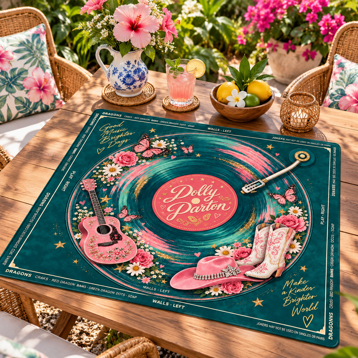 D.P Mahjong Mat, Country Music Game Night, Unique Mahjong Gift, Vibrant Record Player Design