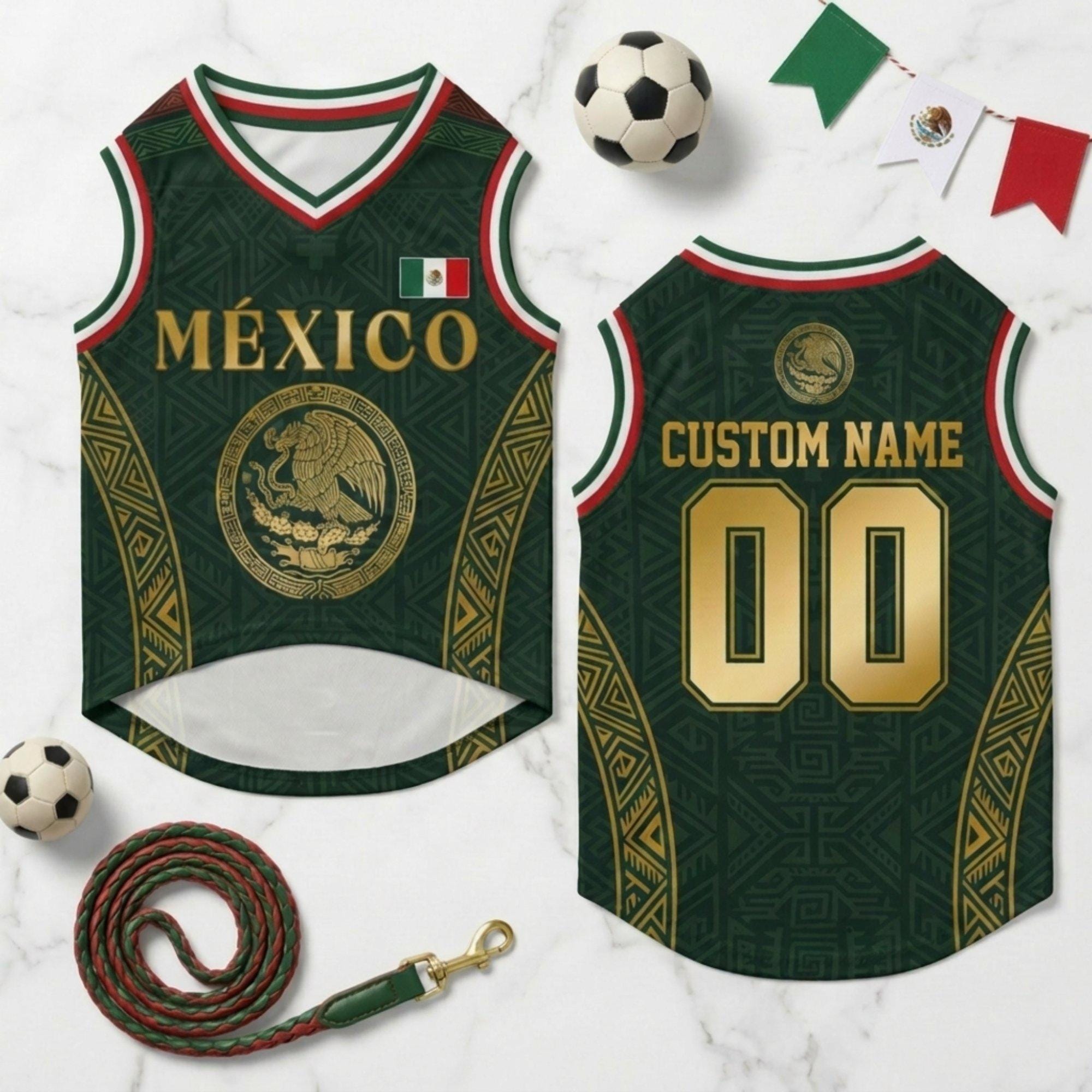 Personalized Mexico Dog Jersey, Custom Cat Football Shirt Name Number, Aztec Pet Soccer Mesh Jersey,