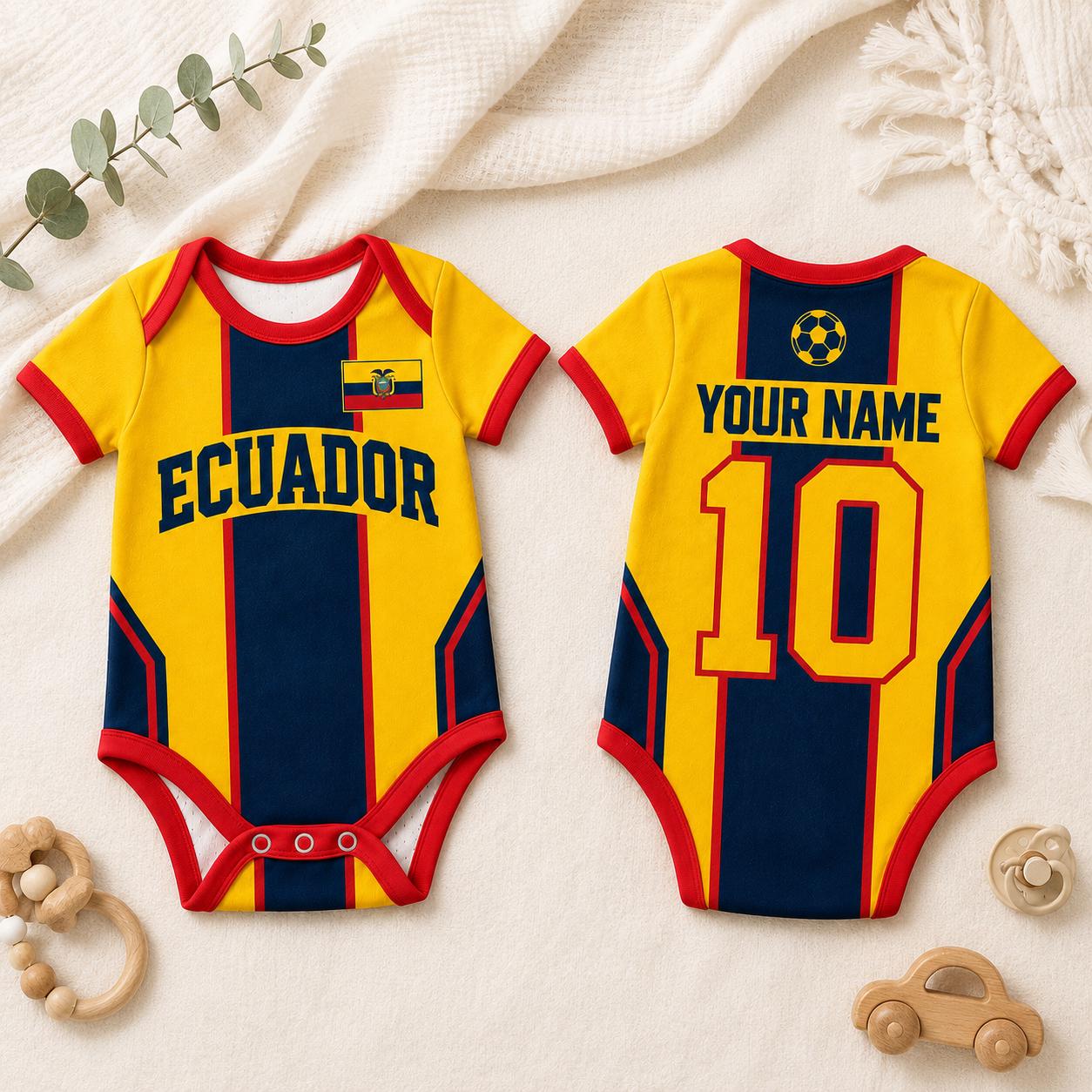 Custom Ecuador Baby Soccer Bodysuit, Personalized Ecuador Football Jersey, Ecuador Baby Gift