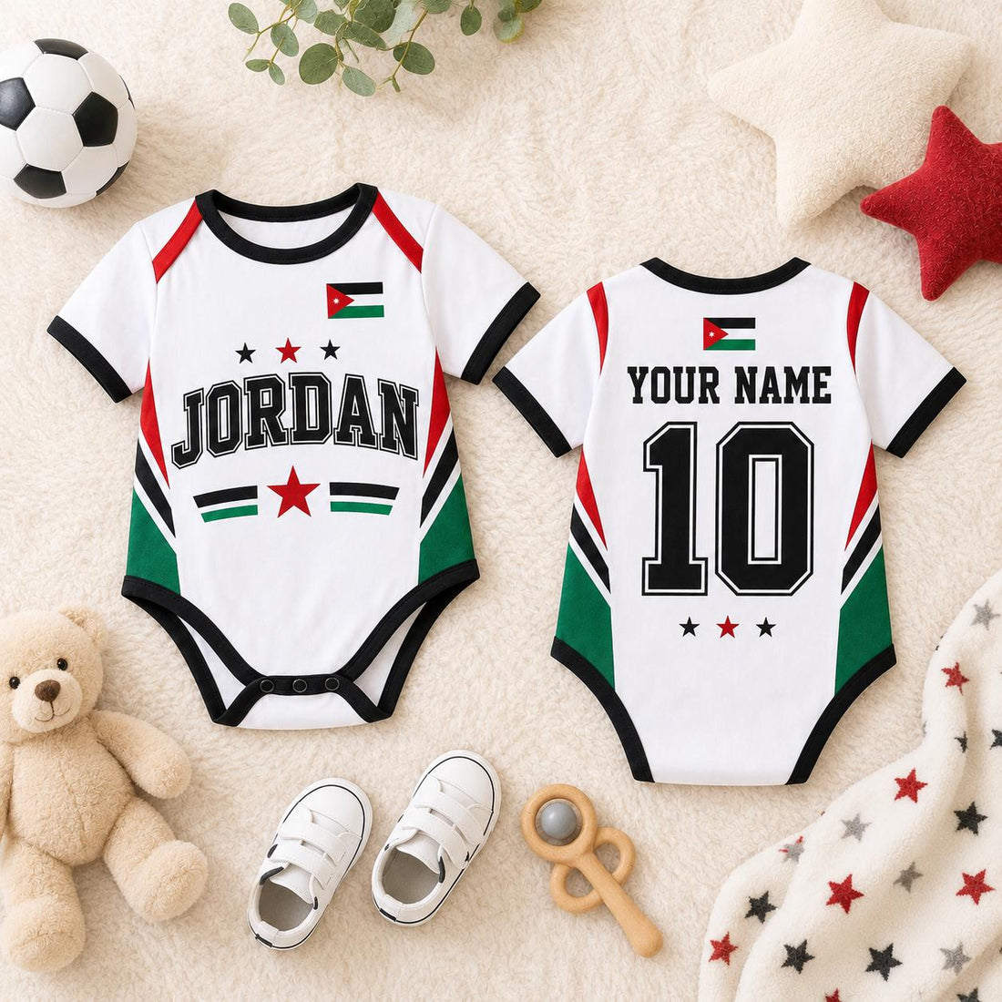 Personalized Jordan Baby Bodysuit, Jordan Soccer Romper, Custom Name Number Infant Outfit