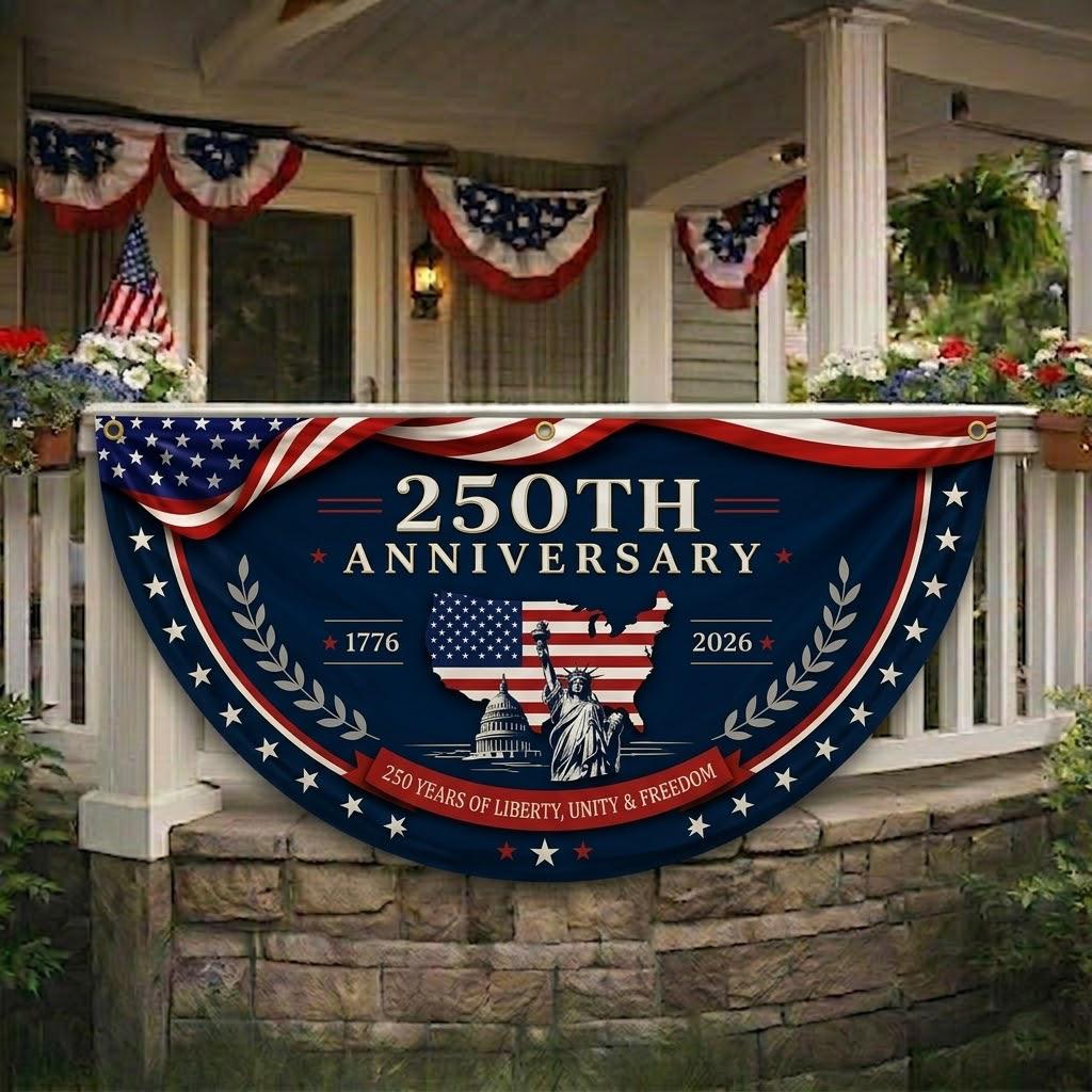 America 250th Anniversary Semicircle Banner Flag, Patriotic USA Outdoor Decor