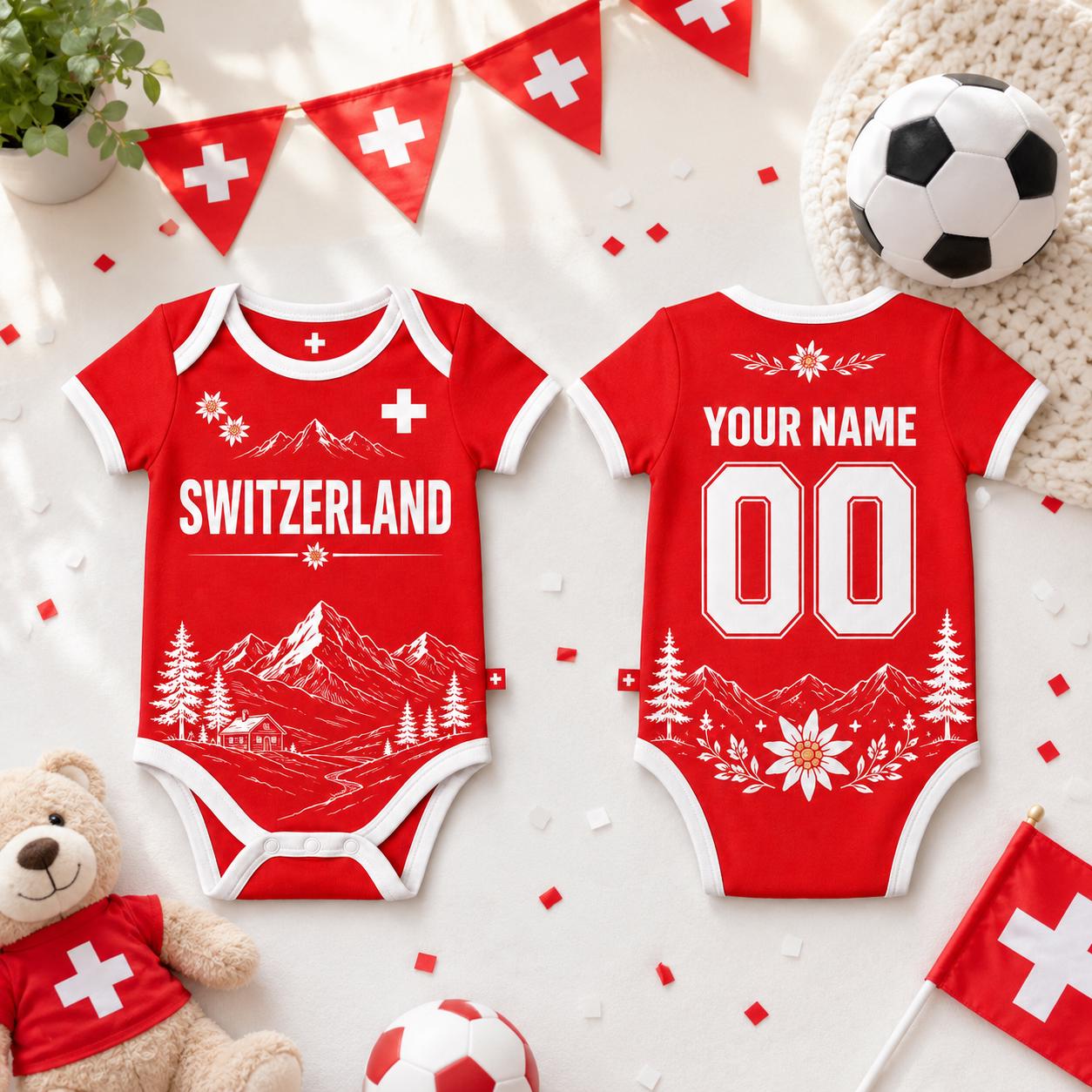 Switzerland Baby Soccer Bodysuit, Personalized Football Jersey, Custom Baby Gift, Baby Shower Gift