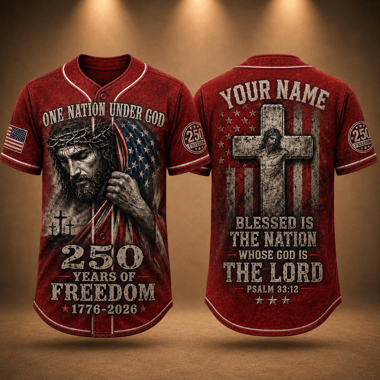 Christian Patriotic Baseball Jersey, Custom Name Jesus Jersey, One Nation Under God Shirt