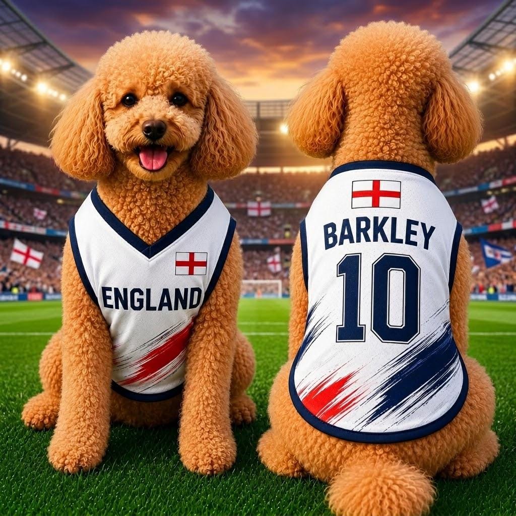 Personalized England Pet Soccer Jersey, Custom Dog Cat Football Shirt, Name Number Pet Jersey