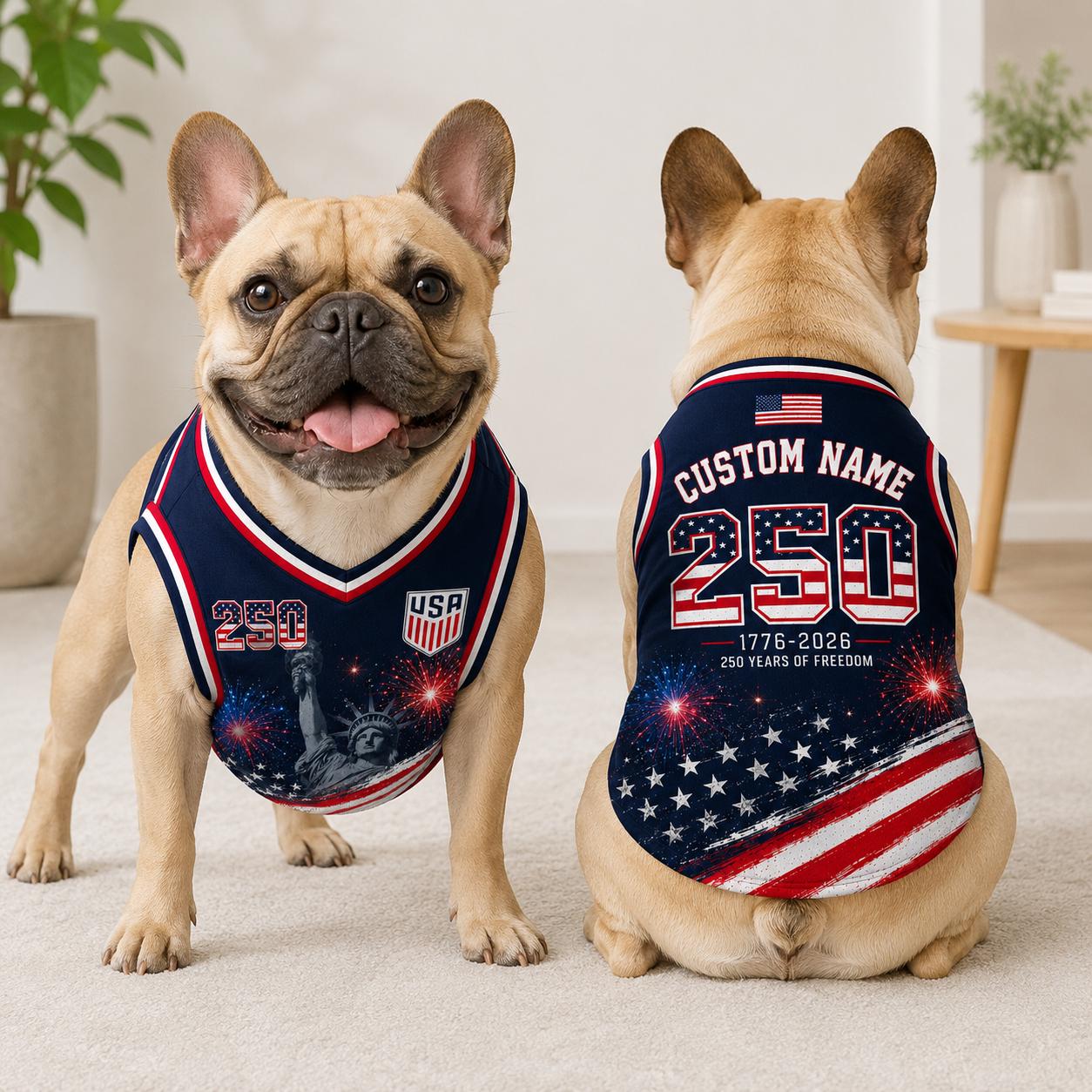 Personalized USA Pet Jersey, Custom Dog Cat Shirt, 250 Years Of Freedom Pet Apparel