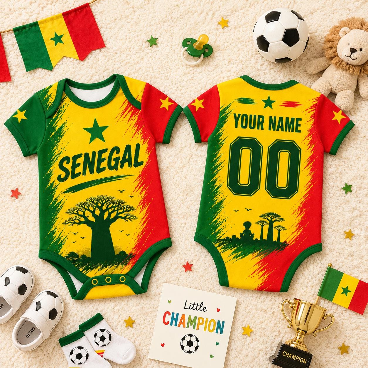 Custom Senegal Baby Bodysuit, Personalized Soccer Fan Infant Jersey, Senegal Football Baby Outfit