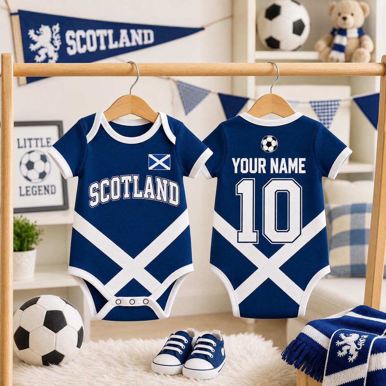 Scotland Baby Soccer Bodysuit, Personalized Football Jersey, Custom Baby Gift, Baby Shower Gift