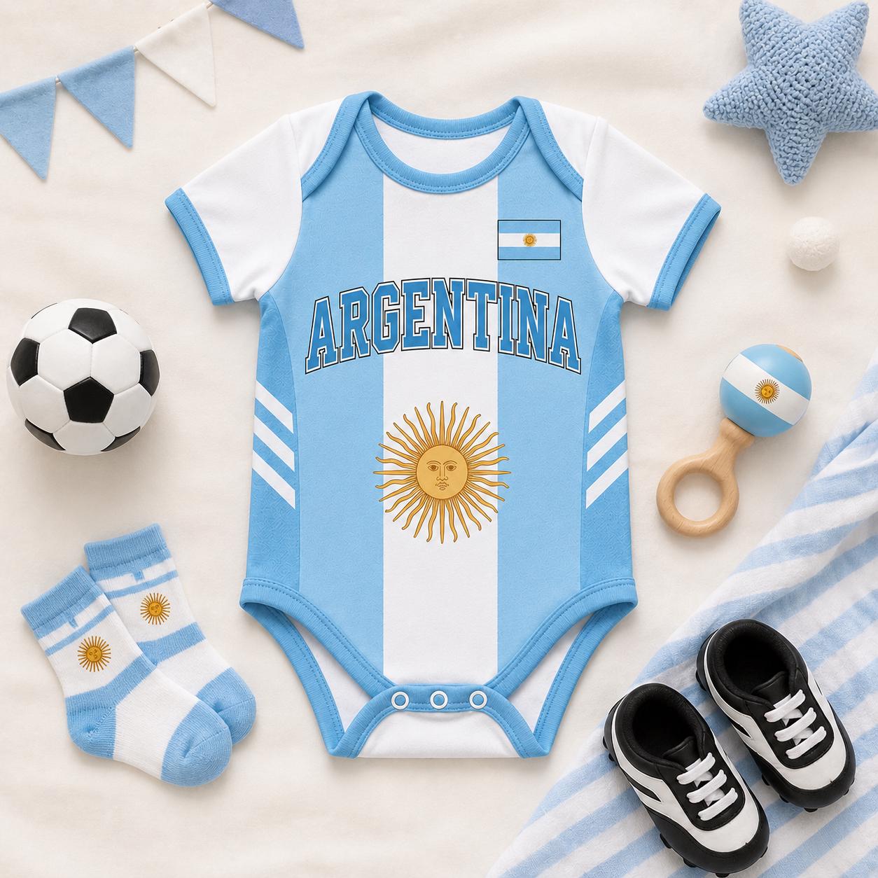 Custom Argentina Soccer Baby Suit, Personalized Argentina Football Infant Bodysuit