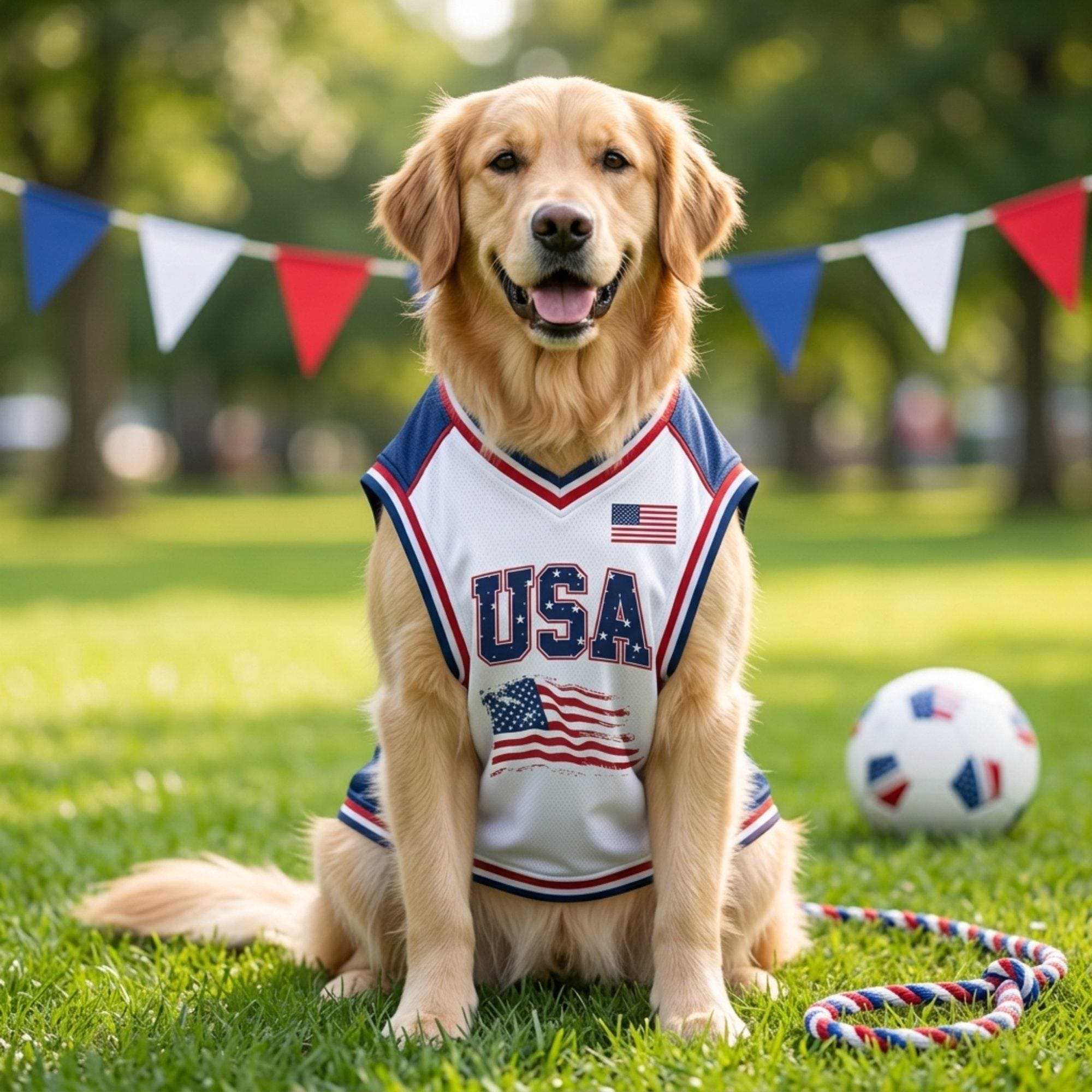 Personalized USA Pet Soccer Jersey, Custom Dog Cat Football Shirt, Stars Stripes Pet Jersey
