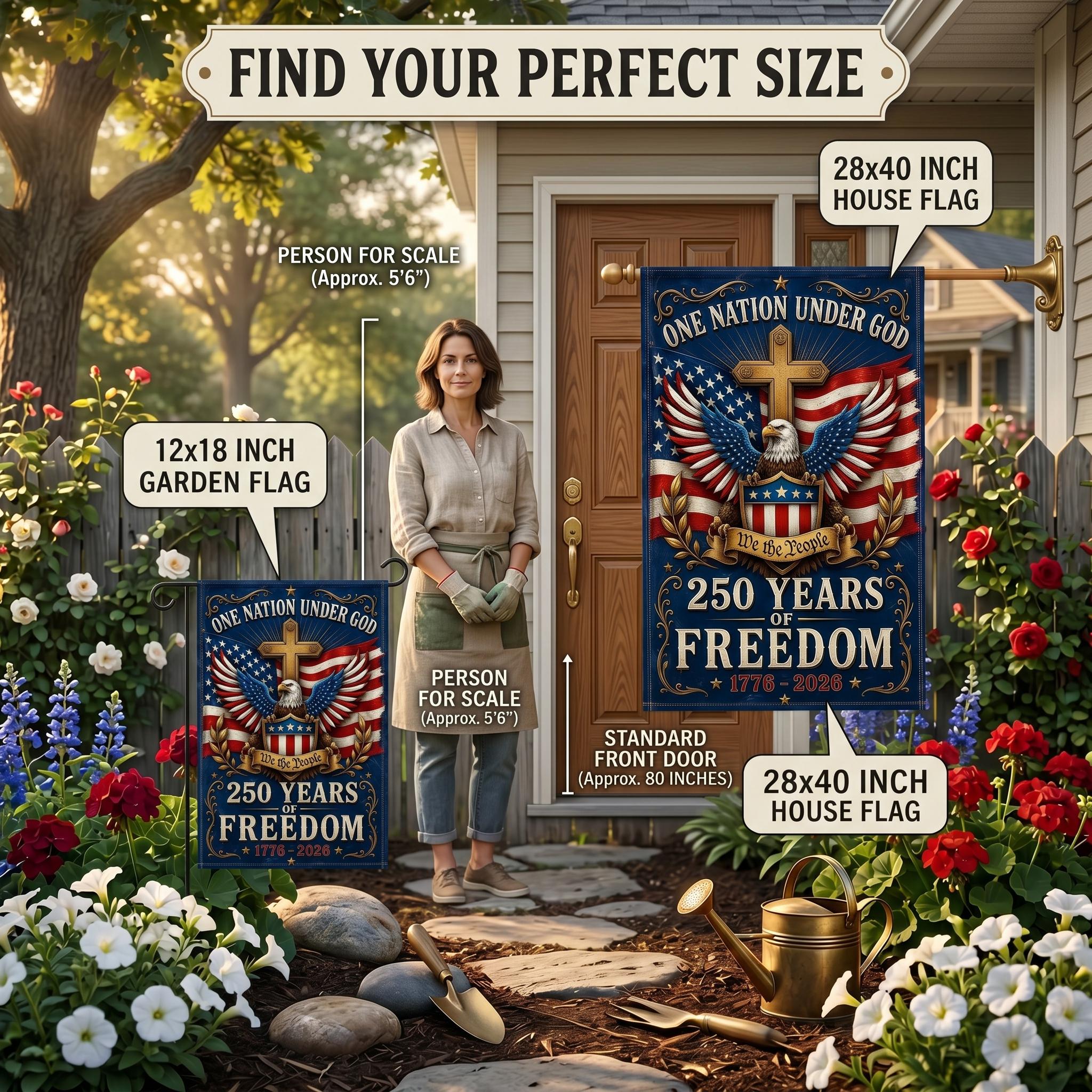 250 Years of Freedom Garden Flag, Patriotic American Flag Decor 1776–2026, Independence Day Gift