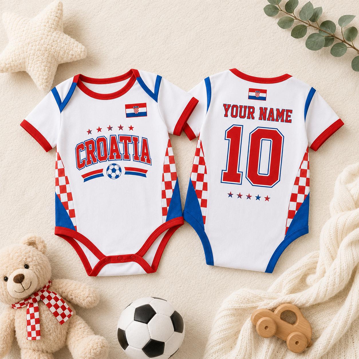 Personalized Croatia Baby Bodysuit, Croatia Soccer Romper, Custom Name Number Outfit, Baby Shower Gift