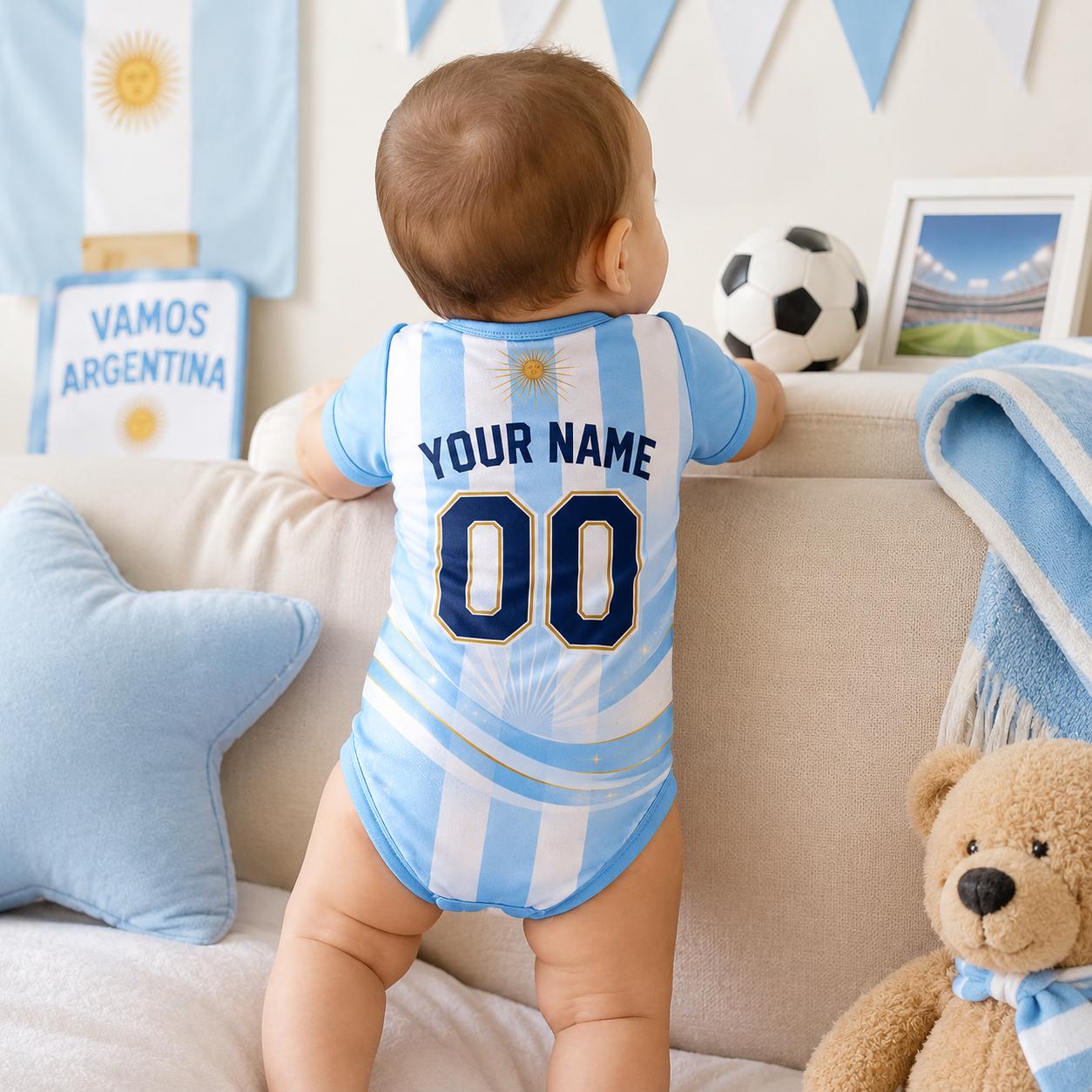 Argentina Baby Soccer Bodysuit, Personalized Football Jersey, Custom Baby Gift, Baby Shower Gift